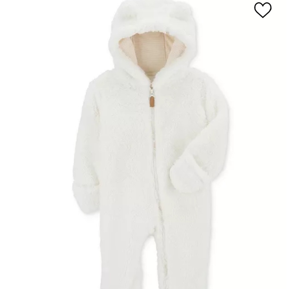 Baby Hooded Faux-Sherpa Footed Pram Coverall 6 months Unisex ivory